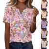 Damen T-Shirt mit Aufdruck und Knopfleiste, kurzärmelig, für den Alltag, Wochenendmode, Basic, V-Ausschnitt, normales Oberteil