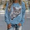 Women's Sweater Pullover T-Shirt Fashion Kitten Print Long Sleeve T Shirt Girls Street Casual Ladies Clothes O-Neck Sweatershirt