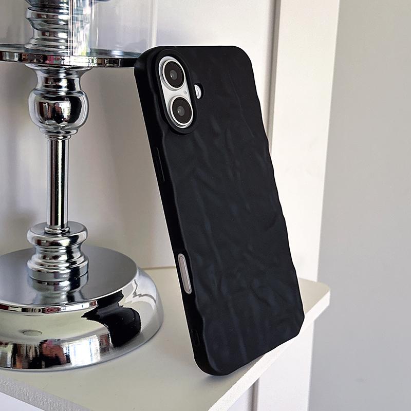 Fashion 3D Wrinkled Tin Foil Texture Matte Black Phone Case For iPhone 17 16 Pro Max Air 11 12 13 14 15 Soft Silicone Back Cover
