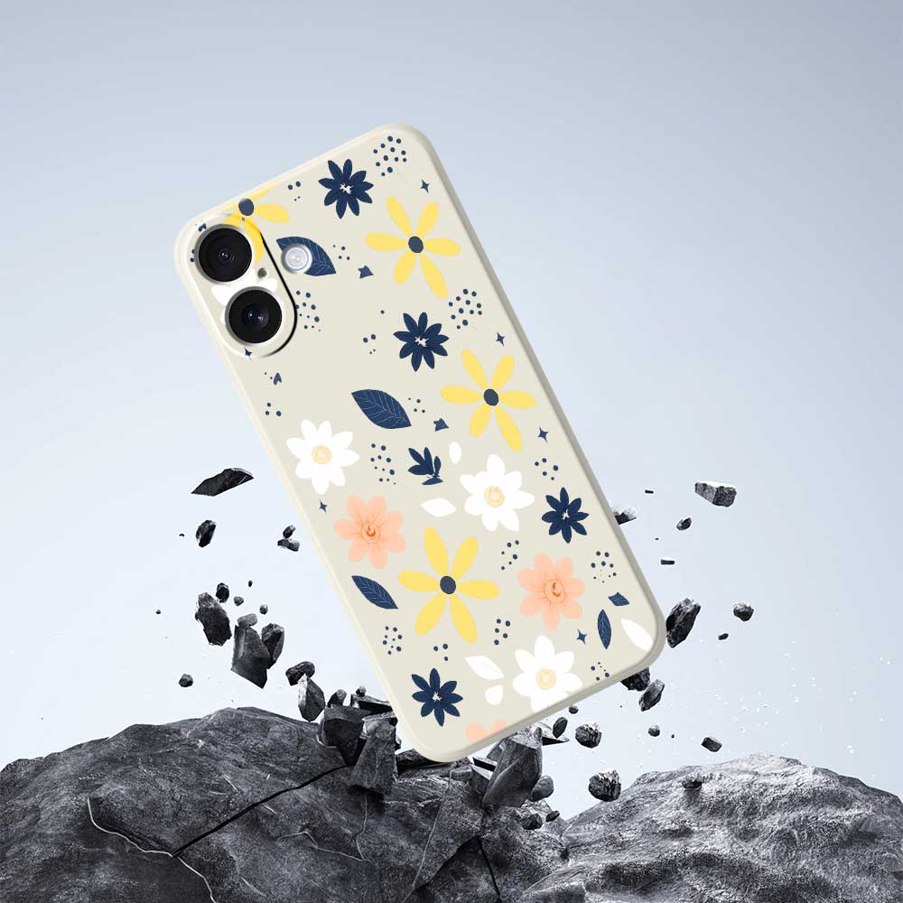 For iPhone 17 Case Colorful Floral Blue Leaves Pattern Printing Straight Edge TPU Phone Back Cover