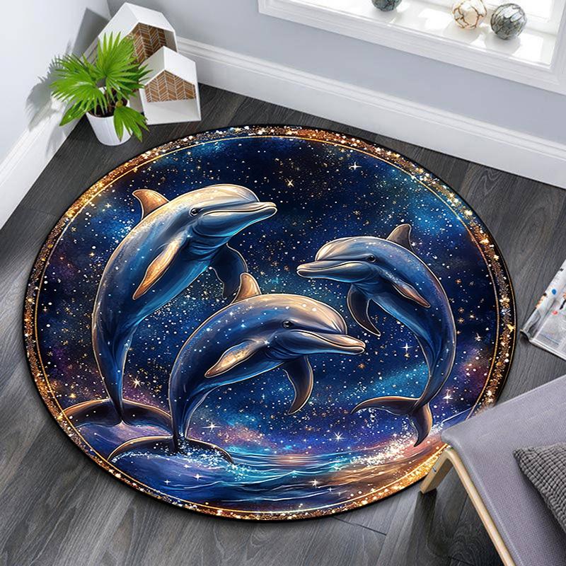 Dolphins Round Area Rug,Carpet Rug for Living Room Bedroom Sofa Playroom Decor,Non-slip Floor Mat