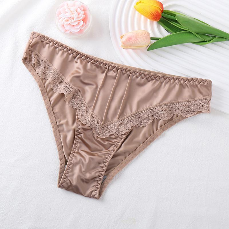 

CINOON Women s Satin Briefs SexyComfortableLace Trimmed Lingerie Soft Fabric Flattering Design Perfect Fit Elegant Seductive XL коричневий