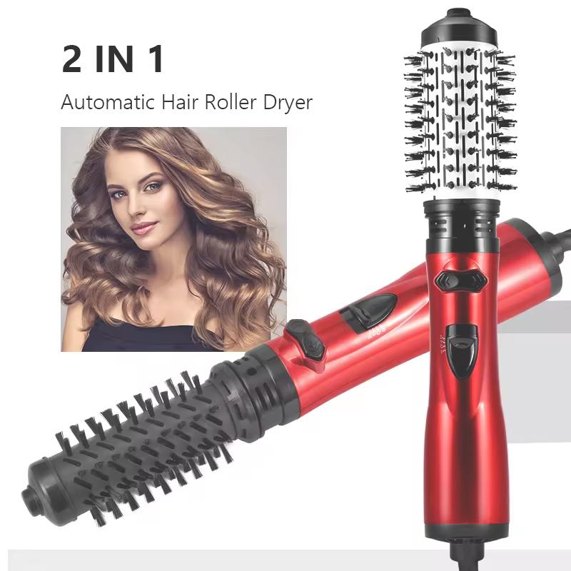 One Step Rotating Hot Air Brush Hair Dryer Comb 2 Gears Electric Styler Straightener Curler with 2 Replaceable Heads