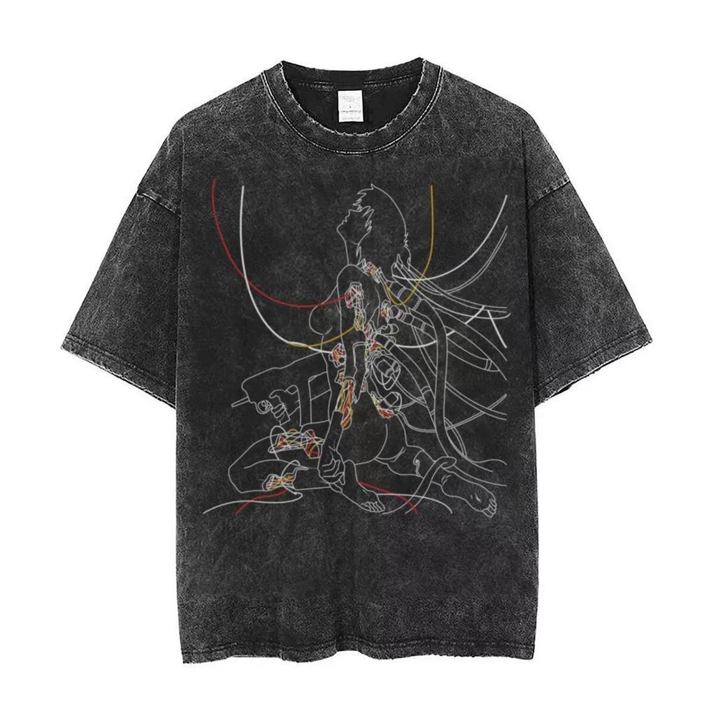 T-shirt Anime Ghost In The Shell Lavata Vintage Estetica Y2k Unisex Oversize Manica Corta Estiva Cotone Retro Streetwear Calda