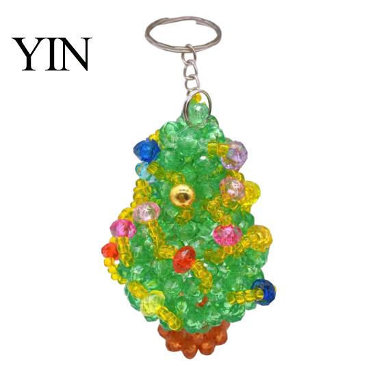 Seasonal Festive Craft Supplies Christmas Tree Keychain, Faux Crystal Beaded Xmas Pendant, Personalized Holiday Party Decor 3D Key Ring Charm