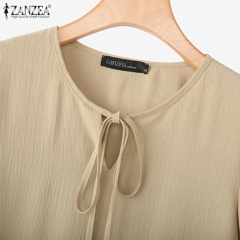 ZANZEA Women Casual V-Neck Loose 3/4 Sleeve Solid Blouse