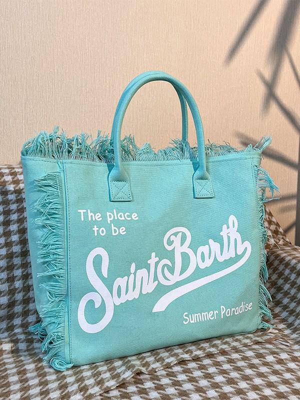 Large Capacity Canvas Tote Bag with Denim Fabric and Tassel Design for Commuting