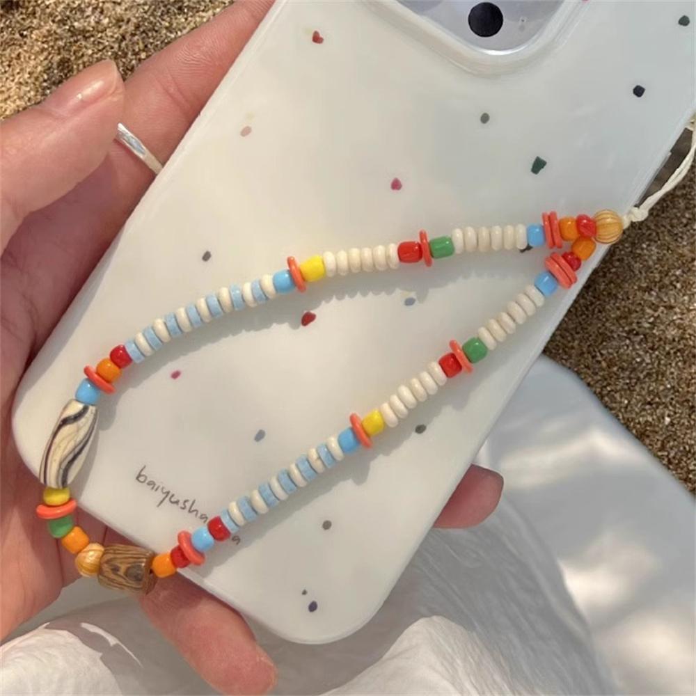 

Summer Colorful Beaded Phone Charm Strap Pendant For iPhone Samsung Accessrioes Stylish Chain Lanyard Woman Hanging Rope Cord