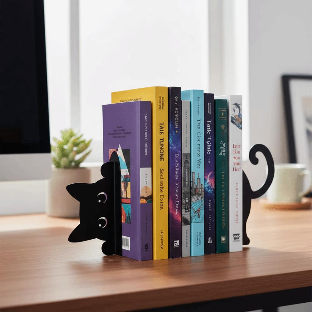 Black Metal Metal Bookend Versatile Book Holder Special Cat Bookend  Office Bookshelf