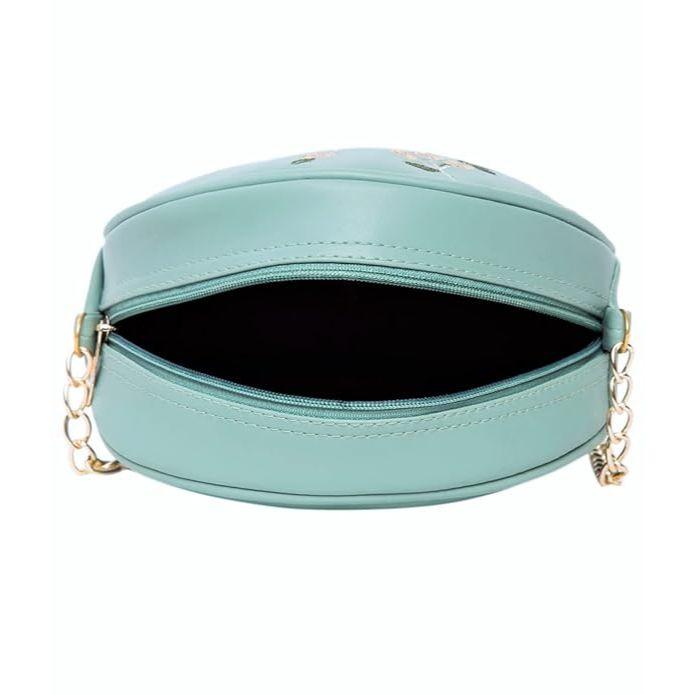 Women Girls Round Embroided Sling Bag