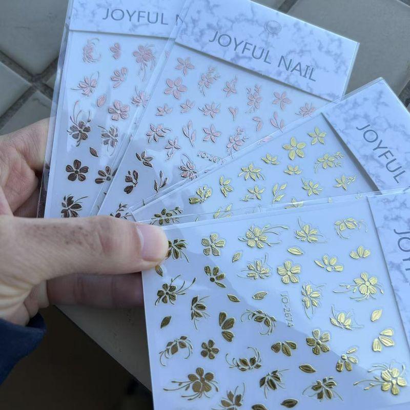 

Gold Leaf Flower Retro Style Bronzing Flower Small Leaf Branches and Tendrils Relief Nail Sticker Three-Dimensional Butterfly Camphire [Combination of 4 gold leaf flower] #2674 series