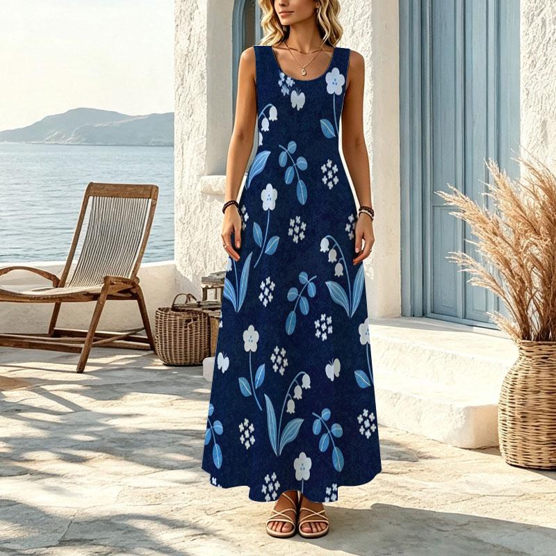 Beach Vacation Minimalist Sleeveless Maxi Dress Loose Lightweight Dress,Versatile for Daily Wear,Spring & Fall Layering