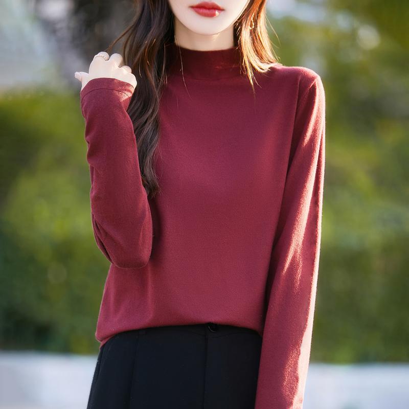 

Всесезонний жіночий светр 50% вовна 50% шовк | Легкий теплий пуловер з суміші | Розкішний кашеміровий шовковий трикотаж M червоний