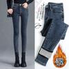 Womens High-Waisted Stretch Denim Pencil Pants 2026 Slim Fit Fleece-Lined Skinny Jeans