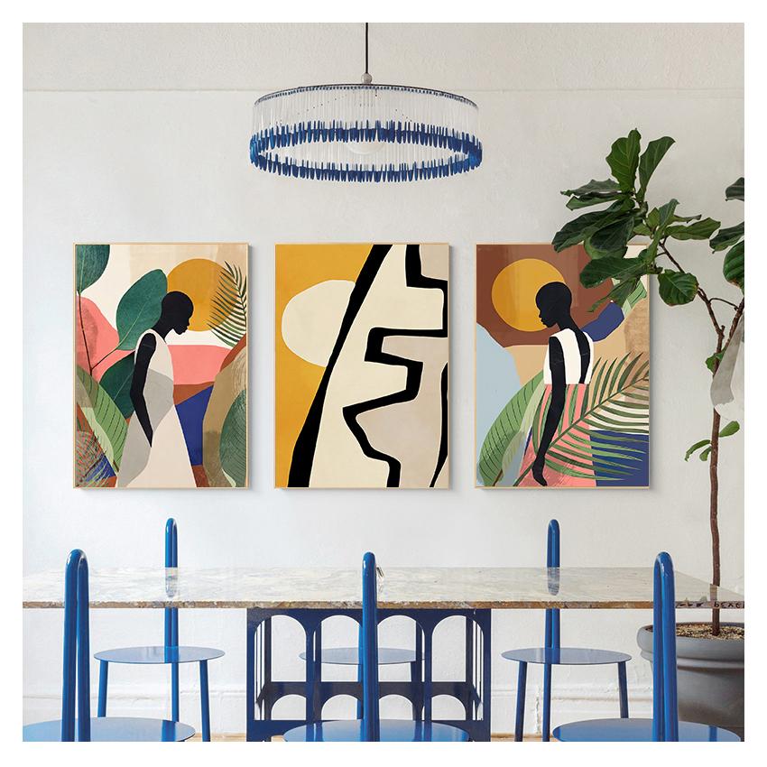 Poster e stampe scandinave, immagini da parete vintage con ragazza, per soggiorno, cucina, decorazione, tela astratta geometrica