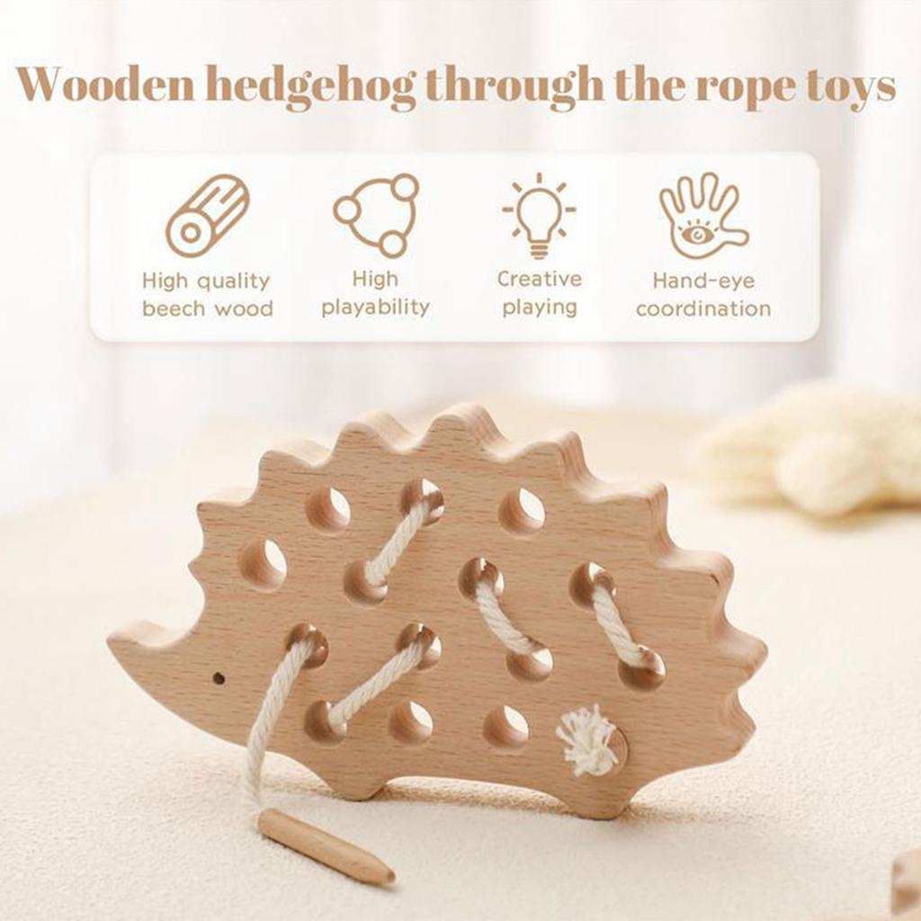 Wooden Hedgehog Threading Board Educational Toy for Kids Hand Eye Coordination Montessori Fine Motor Skills Puzzle Toy