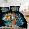 3pcs Blue Flame Tiger Quilt Set - Soft and Comfortable Bedroom, Guest Room and Dorm Decor Bedding Set 1 Quilt Cover + 2 Pillowcases.W012