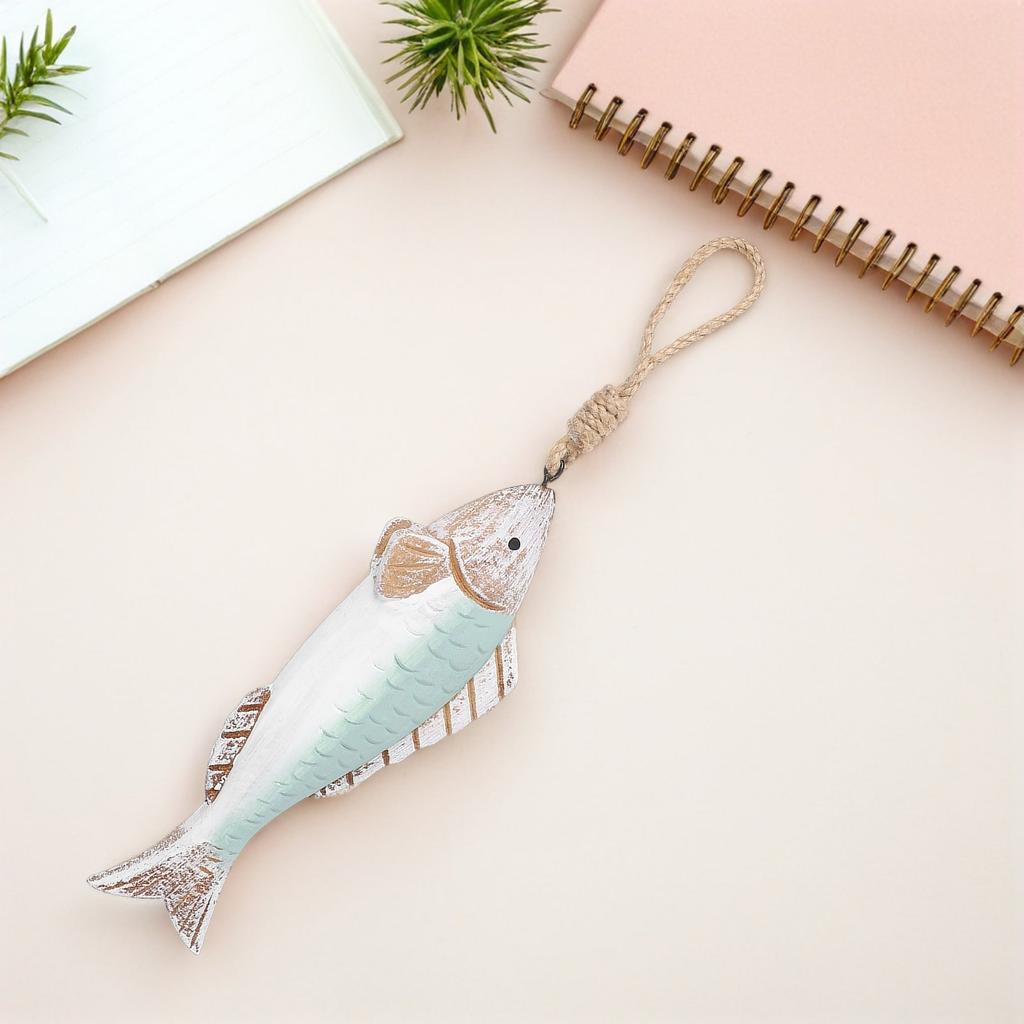 Hand Carved Wooden Fish Wall Hanging Nautical Coastal Decor Rustic Mediterranean Vintage Fish Shape Wall Ornament for Beach Home