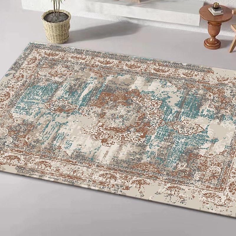 Persian Ethnic Style Carpet, Living Room Sand Coffee Table Floor Mat, Bedroom Bedside Crystal Velvet Carpet