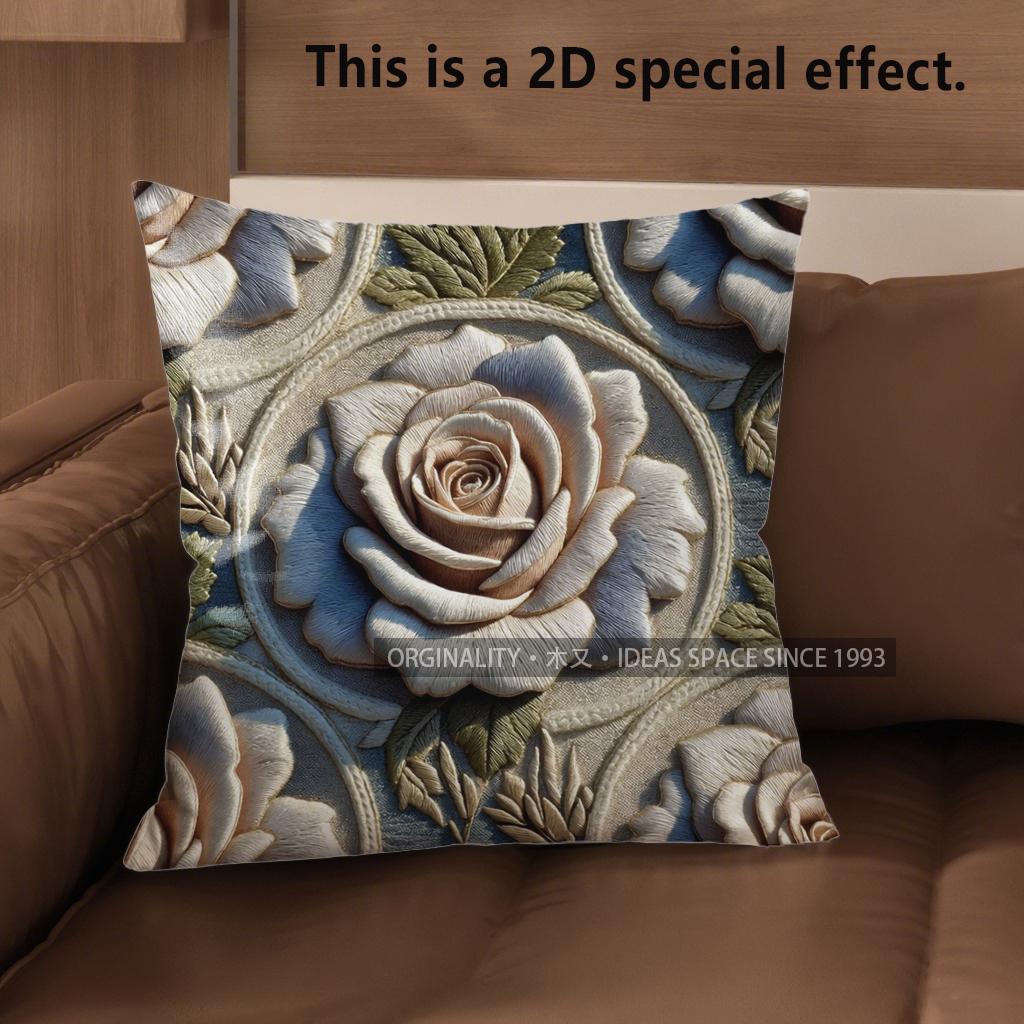 2D Vintage Embroidered Rose Throw Pillow Covers** Pattern Cushion Cover Suitable For Sofa Bedroom Car Pillow Cover