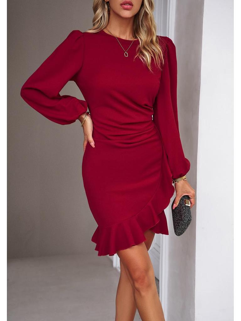 Elegant Puff Sleeve Plain Dress - Women's Spring/Summer 2026 Collection.