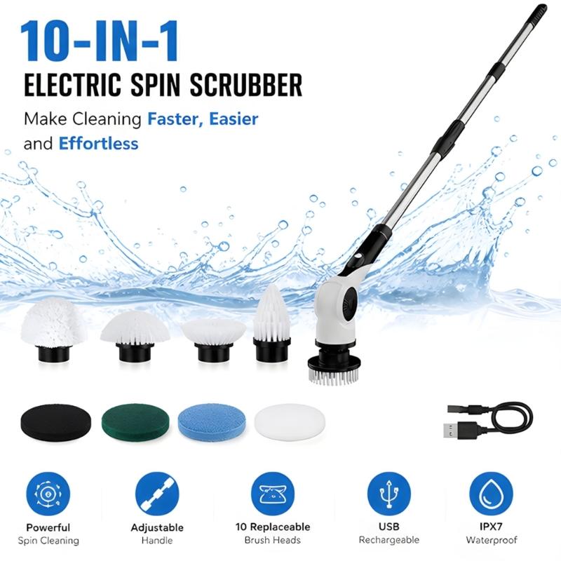 Bathroom Tile Grout Power Scrubber Rechargeable Long Handle Electric Cleaning Brush for Sink and Edge Care Tool