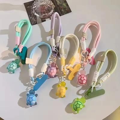 Universal Braided Mobile Phone Lanyard Strap Cartoon Turtle Hanging Chain Ring Cord with Patch Wrist Strap Cell Phone Detachable