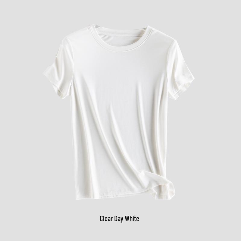 Women's 2026 Easy Care Mulberry Silk Round Neck T-shirt - Casual, Breathable, Short Sleeve, Skin-Friendly.