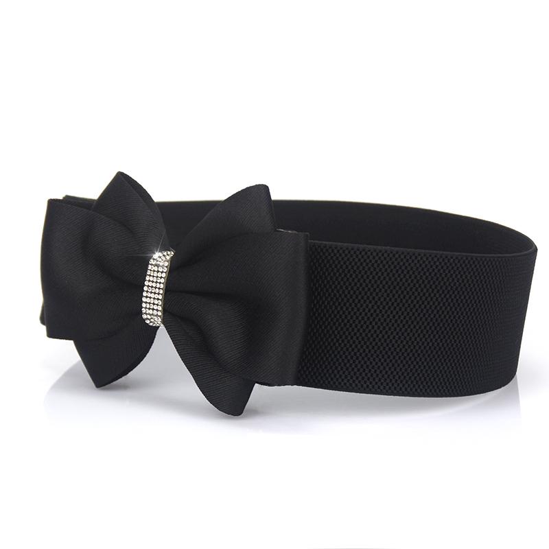 1 Solid Casual Cute Belt Shiny Rhinestone Bow Elastic with Dress Women's Belt