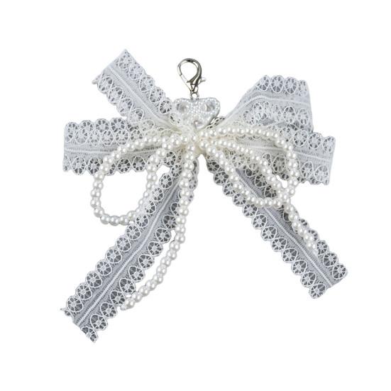 Lace Bow Shoe Charm for Sneakers Faux Pearls Beaded Bowknot Removable Bow Charm Accessory for Women Girls Shoes Bags Keychains