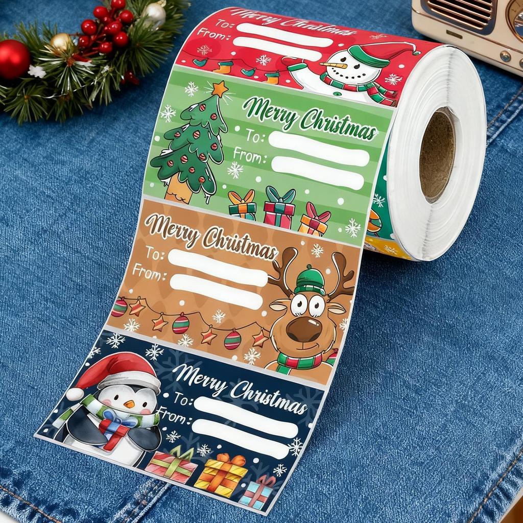 Merry Christmas Stickers Funny Party Favor Winter Adhesive Cute Tag Decals for Bread Bags Box Greetings Cards Handicrafts Wall