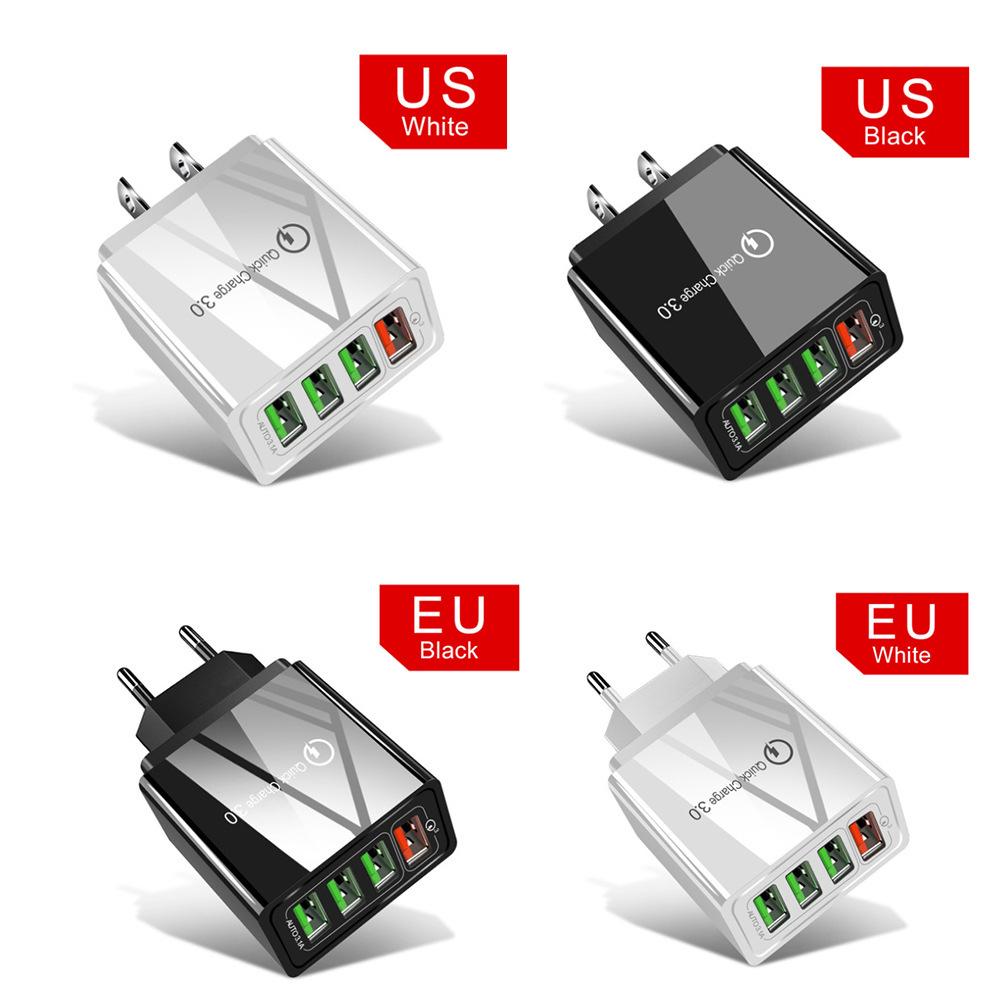 

QC3.0 Fast Charging 4-Port USB Travel Charger with US/EU Plugs Slow Charge UK Plug білий