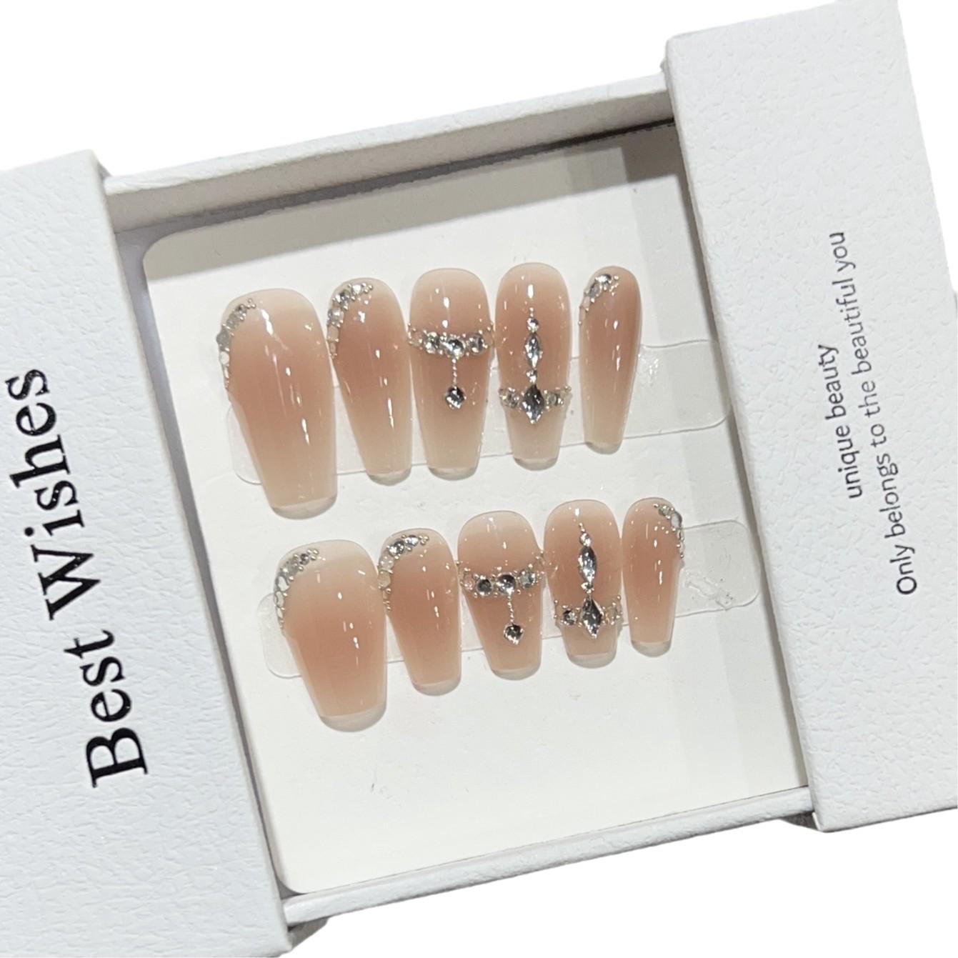 

Осенне-зимний носимый маникюр короткий повседневный нюдовый румяна битое стекло нейл-арт чистый темперамент стальная шариковая цепочка наклейка на ногти Large L