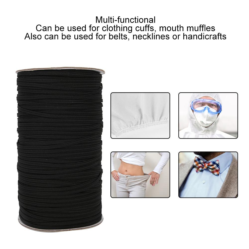 200 Yards Roll Face Shield Clothes Flat Rubber Band Cord Cuff Elastic Band RopeBlack