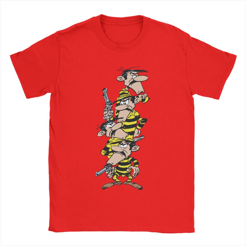 Lucky Luke Dalton Brothers T Shirt for Men 100 Cotton Leisure TShirt Crewneck Tee Shirt Short Sleeve Clothing Graphic Printed