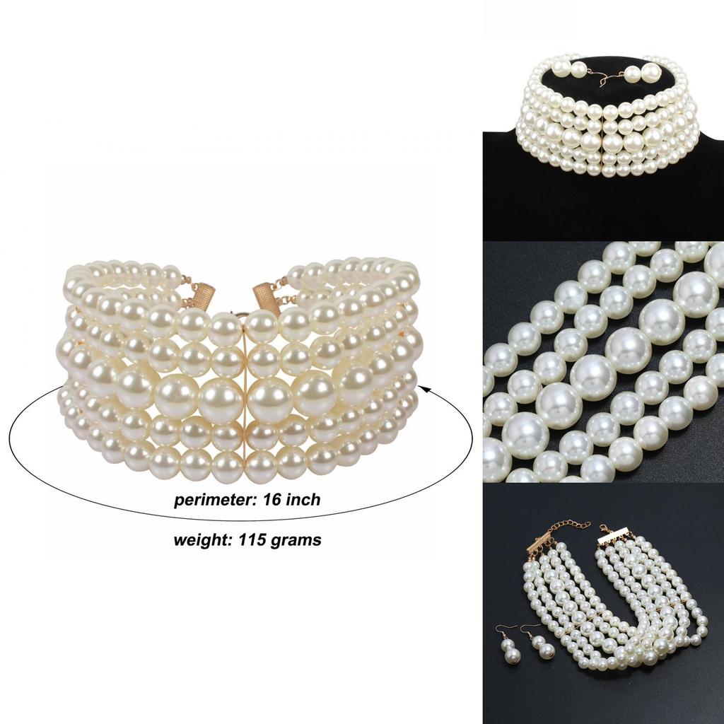 Elegancki wielowarstwowy naszyjnik z pereł i kolczyki dla kobiet ze stylem łańcuszka z falą wodną