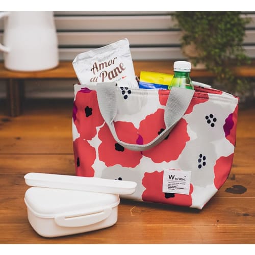 Wpc. Patterns Insulated Lunch Bag, Peony Design, Red, Women's, Aluminum Fabric, Ice Pack Pocket, Insulated, Holds 500ml PET Bottles, Stylish and Cute,