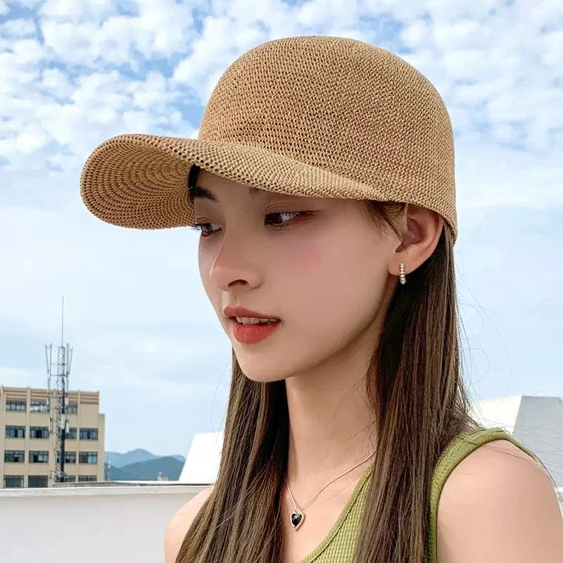 2024 New Summer Breathable Straw Baseball Cap Men Outdoor Paper Sun Hats Women Solid Color Adjustable Shade Beach Hats
