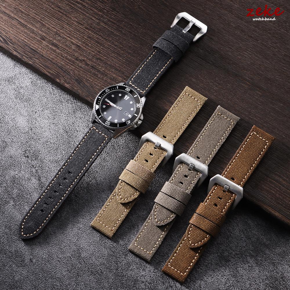Wasserdichtes Segeltuch Uhrenarmband Nylon Leder Uhrenarmband 20mm 22mm 24mm für Panerai Vintage Naht Band Sportgürtel für Herren