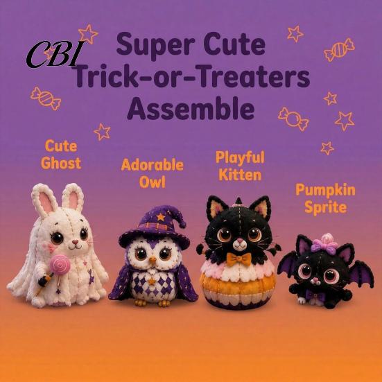 Halloween Patchwork-Set Friends Set, Tier DIY Nähen Machen 4 Farbechte Stoffe Entzückende Charaktere, Basteln für Anfänger Handgemachtes Geschenk Feiertag