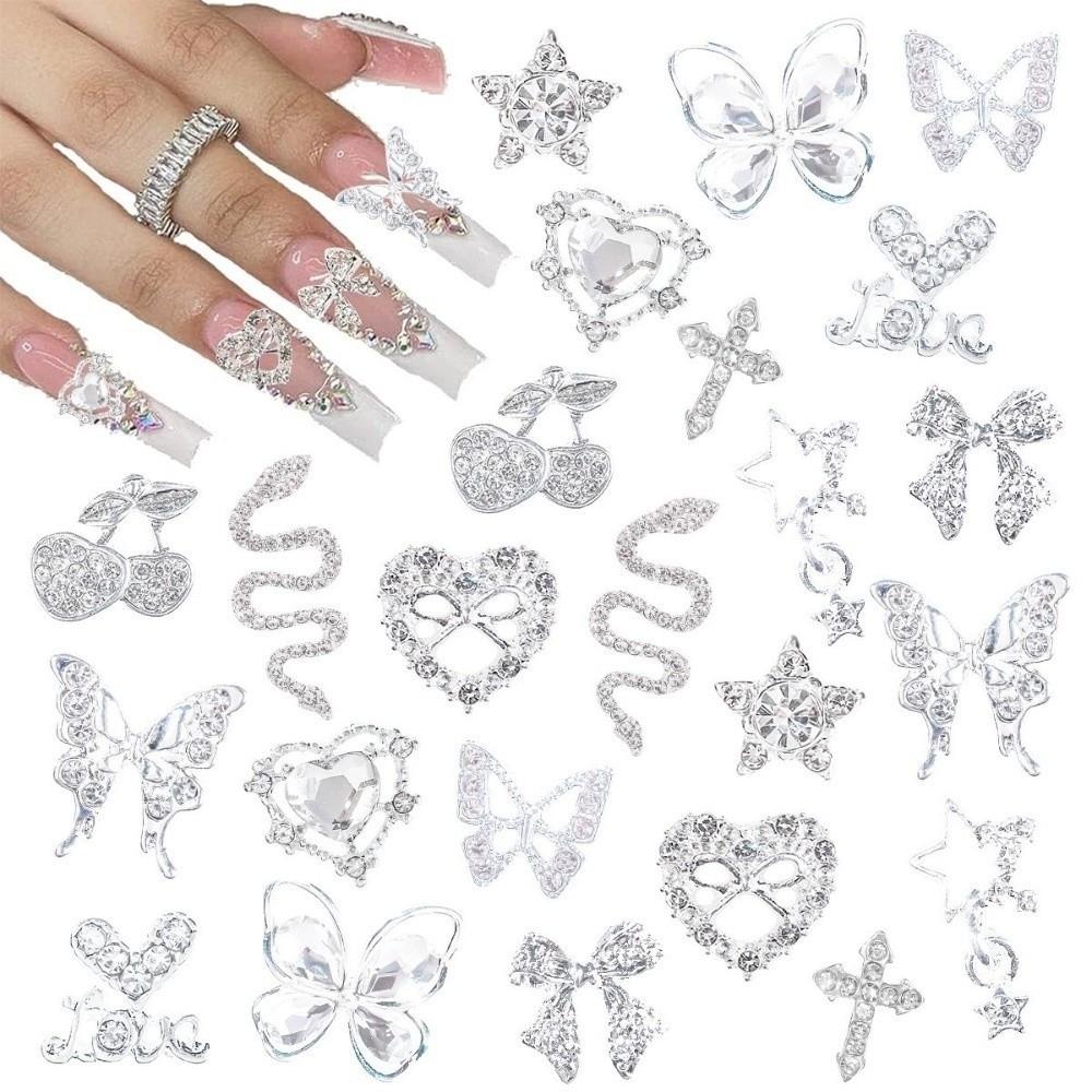 24 Stück 3D DIY Nagelanhänger Harz und Legierung Nagel Schmuck Neue Nagel Edelsteine Dekor Nagel Zubehör