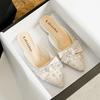 2026 New Women Summary Shoes Slipper Girl Sweet Crystal Bowknot Bling Casual Sandals Heels Mules Shoes