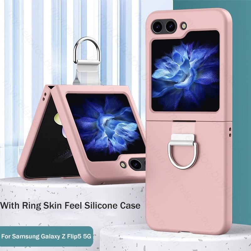 Candy Color Feeling Skin with Ring Holder Stand Case for Samsung Z Flip6 Flip 5 4 5G Hard PC Protect Fundas