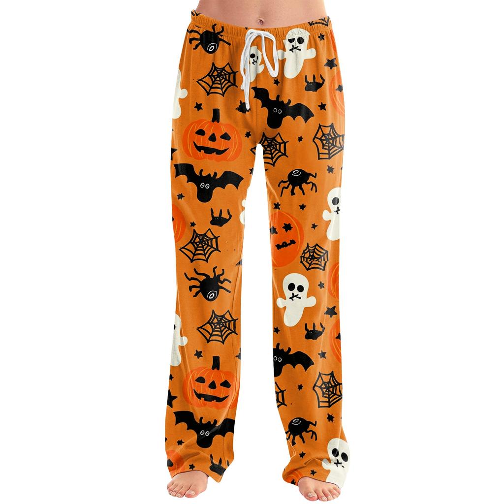 Damen Halloween Print Kordelzug Hose Lässige Lounge Hose Halloween Thema Bedruckter Elastischer Bund Entspannte Passform Hose