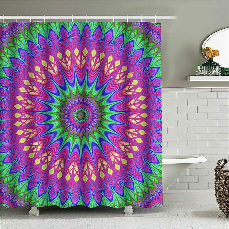 Handmade colorful shower curtain with geometric pattern for bathroom decor DIY art home textile in blue yellow pink green purple