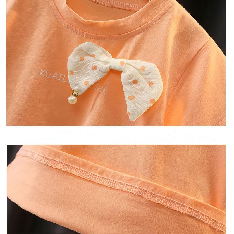 2Pcs/Set Children Set Baby Girls Short Sleeve Summer Clothes Suit Casual Toddler Bow Tops + Dot Short Skirt Print Clothing