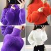 Duyinyan Puff Sleeve High Neck Knit Sweater for Fall and Fluffy Shaggy Knit Soft and Solid Stretch Long Everyday Size Black Women's Winter, Pullover,