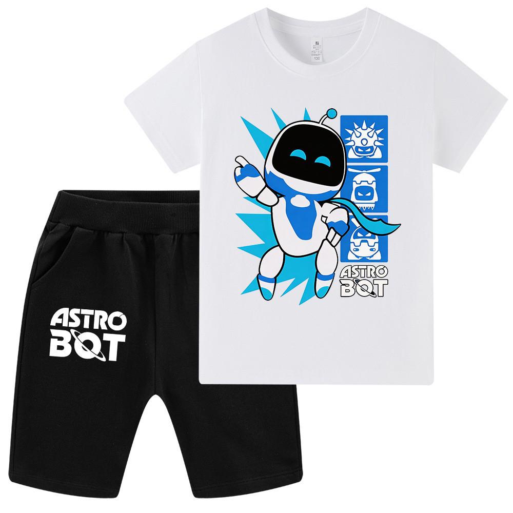 WA1339 Set da 2 pezzi Bambini Ragazzi Ragazze T-shirt a Maniche Corte Stampata Astro Bot Pantaloncini Top Pantaloni Set
