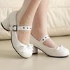 Women's Round Heels Mary Janes Shoes 2025 Fashion Black White Medium Heeled Office Dance Wedding Shoes for Girls Big Size 45 48