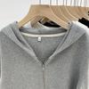 Women's Cropped Zip Up Cardigan Sweater Ribbed Short Streetwear Top Hooded Cardigan Jacket